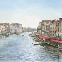 Venice Art Gallery – Grand Canal In Sunlight – Watercolour Painting Fine Art Prints