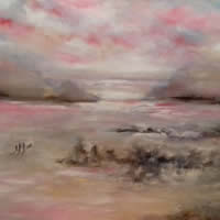 Dramatic Skies Art Gallery – Wales Beach Scene – Oil Painting by Cranleigh Surrey Artist Kathy Plank