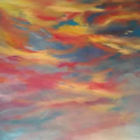 Sunrise Painting – Dramatic Red Sky – Skies Art Gallery of Cranleigh Surrey Artist Kathy Plank