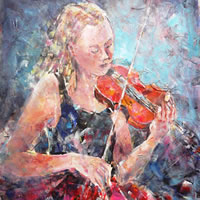 Classical Music – Orchestra Violin Player in Strings Section – Art Gallery – Female Violinist – Painting & Prints