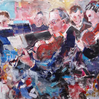Orchestra Playing At Full Swing – String Section – Music Art Gallery – Prints Of Painting Available