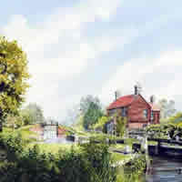 Walsham Gates Pyrford – Lock On Basingstoke Canal – Wey Navigation Art Gallery – Fine Art Prints Of Painting By Woking Surrey Artist David Drury