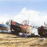 Fishing Boats On Beach – Seaside Art Gallery – Fine Art Prints Of Painting By Woking Surrey Artist David Drury