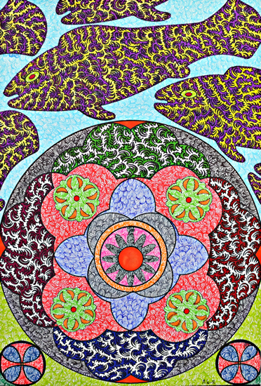 Fish Pattern Drawing by Folk Singer and Artist Martyn Wyndham-Read