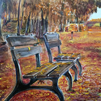 Redhill Surrey Landscape Artist Dipen Boghani – Autumn Trees and Chairs