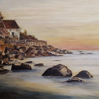 Redhill Surrey Seascape Artist Dipen Boghani – Sunset – Rocky Coastline – Stony Landscape