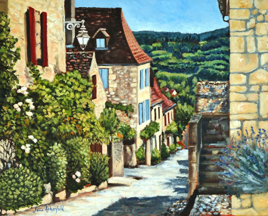 Dordogne, Late Afternoon In Domme - France Art Gallery - Jane Atherfold - Sunningdale Art Society