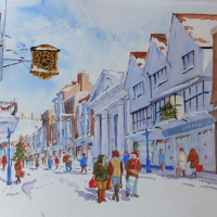 Guildford High Street and Clock – Christmas Shopping – Surrey Scenes Art Gallery