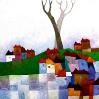 Houses – Surrey Artist – Sunita Khedekar – Contemporary Landscapes, Abstract Art and Indian Mythological and Traditional Paintings