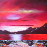 Red Reflections – Sky Sea and Mountains – Surrey Artist – Michael Palmer + Paintings in Acrylics & Mixed Media – Surrey Art Gallery