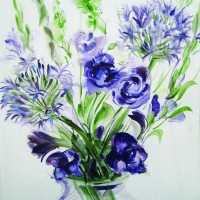 Blue Flowers – Still Life – Nerissa Davies – Puttenham Artist Painting in Watercolours – Surrey Art Gallery