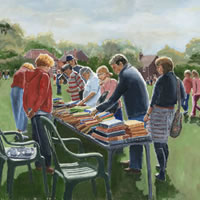 Bookstall at Littleton Fair, Hampshire – David Whitson – Paintings in Oils – Shepperton Art Group – Surrey Art Gallery