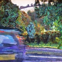 Boxhill – Car Passing – Surrey Artist Ali Woolgar – Acrylic and Mixed Media – Guildford Art Society, Dorking Group of Artists and the Society of All Artists