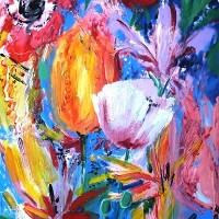 Contemporary Art – Bouquet of Flowers – Hampshire Artist Jan Rippingham – Paintings in Acrylics – Surrey Art Gallery