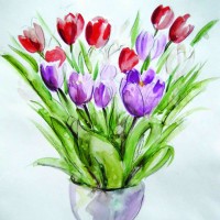 Flowers – Tulips – Still Life – Nerissa Davies – Puttenham Artist Painting in Watercolours – Surrey Art Gallery