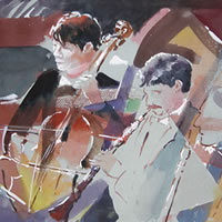 Orchestra – Bach Oratorio – Kim Page – Paintings in Watercolour and Oil – Surrey Art Gallery – England