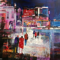 Picadilly Circus London – Out Late – Nagib Karsan – Artist in Watercolours, Mixed Media and Collage – Buckingham Fine Art Publishers Ltd