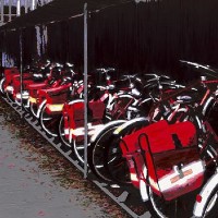 Royal Mail Bikes – Californian Artist Barbara Caswell – Surrey Artists Gallery – Canvas Giclee Prints of Acrylic on Canvas