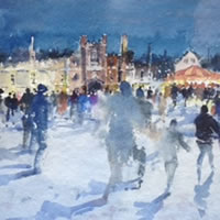Skating At Hampton Court – Kim Page – Paintings in Watercolour and Oil – Surrey Art Gallery – England