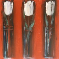 Tulips on Venetian Red – Hampshire Artist Jan Rippingham – Paintings in Acrylics – Surrey Art Gallery