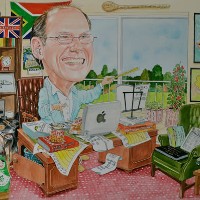 Art – Corporate Caricature Commissioned by Business (BP) as Retirement Gift – David Fisher – Commissions – Caricature Artist – Surrey Gallery