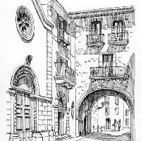 Pacentro, Italy – Malcolm Surridge – Artist – Pen and Ink Drawing – Surrey Artists Gallery