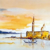 Venice – St Mark’s Basin and Island of San Giorgio – Surrey Artist Terence J. Kitson – Paintings in Watercolour and Oil – Byfleet Art Group