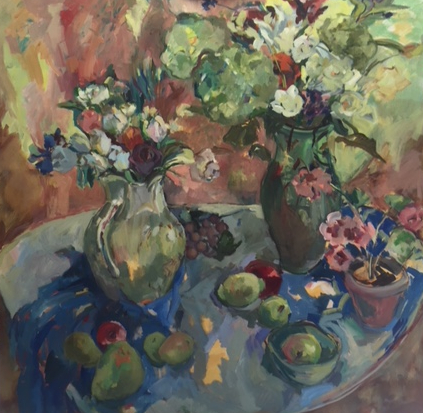 Large Still Life Oil on Canvas Painting by Thames Valley Art Society Member - Molesey Surrey Artist Hildegarde Reid