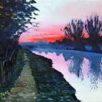 Sunset – Wey Navigation Canal, Surrey – Landscape Artist Doug Myers – Surrey Art Gallery