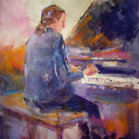 Piano Practice – Music Art Gallery – Painting of Pianist Playing Grand Piano
