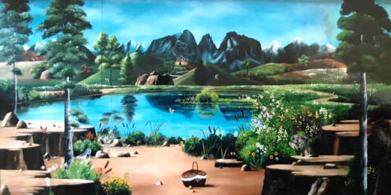 Mural - Lake Trees and Mountains - Guildford Surrey Artist Nathalie Beauvillain Scott