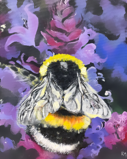 Bee on Flowers - Oil Painting by Woking Surrey Artist Katharine Mann