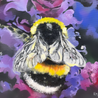 Bee on Flowers – Oil Painting by Woking Surrey Nature Artist Katharine Mann