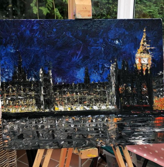Westminster at Night Cityscape - Work in Progress - Woking Artist Katharine Mann