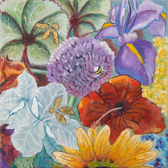 Flowers from my Garden - Oil and Gold Leaf Painting - Carshalton and Wallington Art Group member Penny Smith