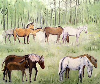 Horses - Equine Family Bond - Oil Painting - New Haw Weybridge Animal Artist Sally Anne Wake Jones