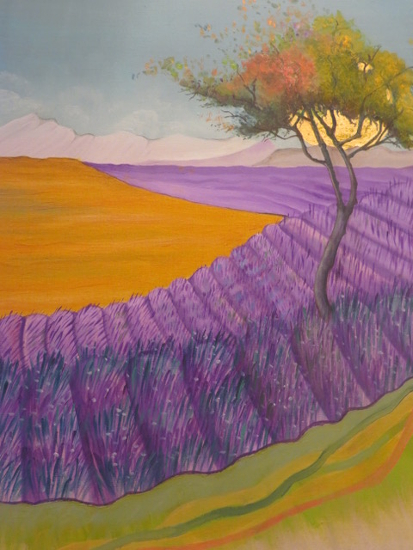 Lavender at Sunrise - Oil and Gold Leaf Painting sold by London Artist Penny Smith