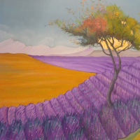 Lavender at Sunrise – Oil and Gold Leaf Painting sold by London Artist Penny Smith – Commissions Invited