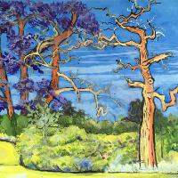 Oak Trees in Windsor Great Park – Sapphire Skies – En Plein Air Landscape Artist Sally Anne Wake Jones