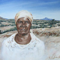 Portrait of Grandmother – Commissioned Portrait – African-influenced Acrylic Artist Sally Banks