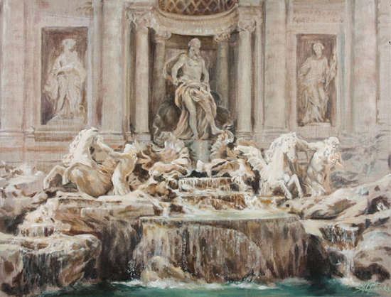Trevi Fountain, Rome - Acrylic Painting by Kent Artist Sally Banks