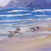Art – Dogs Playing, Running on Beach – Painting Title Wait For Me