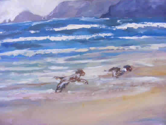 Art - Dogs Playing on Beach - Painting Title Wait For Me