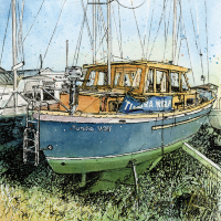 Boat Ashore – Southwold Harbour by Guildford Surrey Artist Simon de Kretser