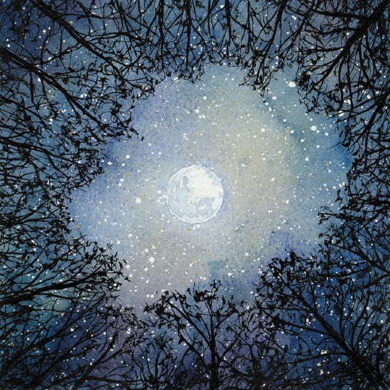Moonlit Clearing - Ink and Watercolour Art - Guildford Art Society Surrey Artist Simon de Kretser
