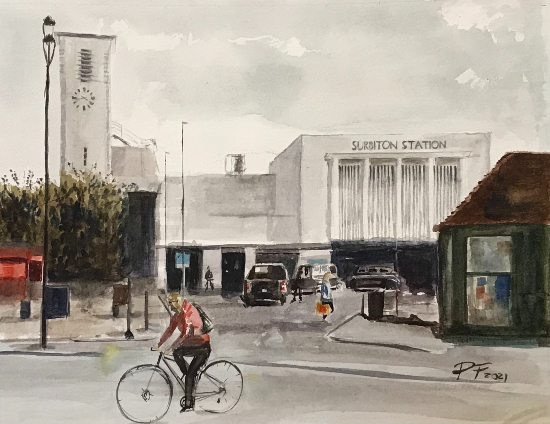 Surbiton Railway Station - Contemporary Street Scene - Artist Peter Fodor