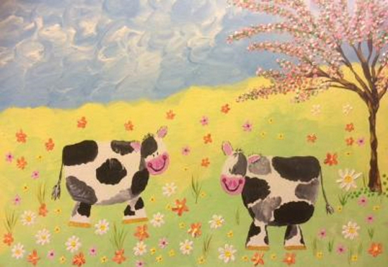 Cows in the Field - Moo - Painting by The Arts Society Reigate Artist Gary Meeke