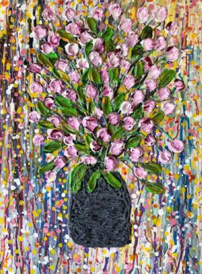 Pink Buds Abstract Floral Art - Reigate Artist Gary Meeke