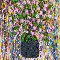 Pink Buds Abstract Floral Art – Reigate Artist Gary Meeke