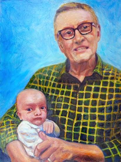 Portrait Painting of Baby William with Grandfather - Kent Artist Richard Waldron
